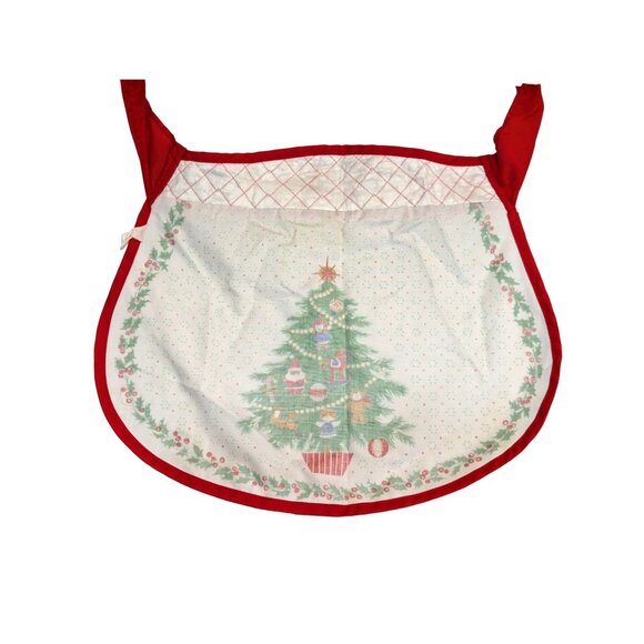 Vintage Christmas Apron With Festive Tree Design & Red Trim READ - Picture 6 of 6